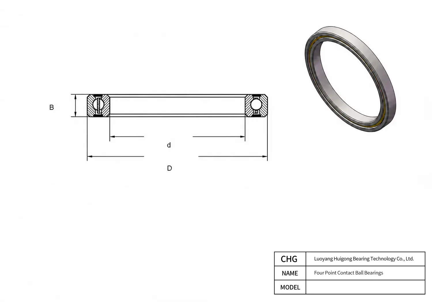 HJA040XP4 - Thin Section Four-Point Contact Ball Bearings CAD Drawing