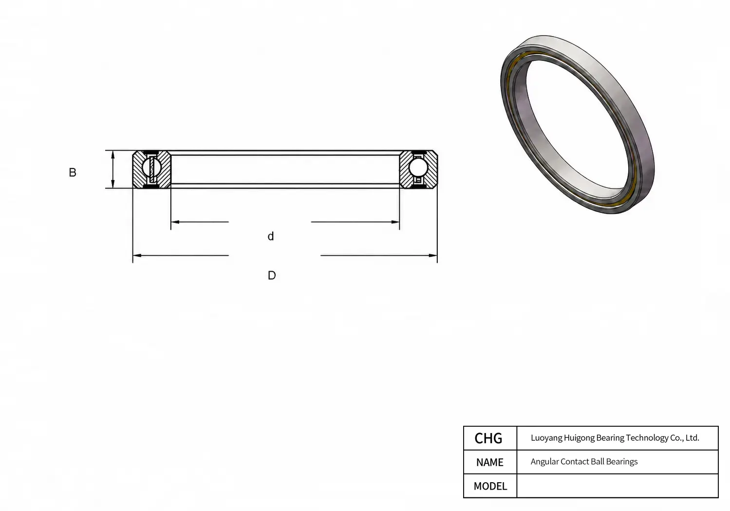CAD Drawing and Dimensions for HKG065AP0 Thin Section Angular Contact Ball Bearings