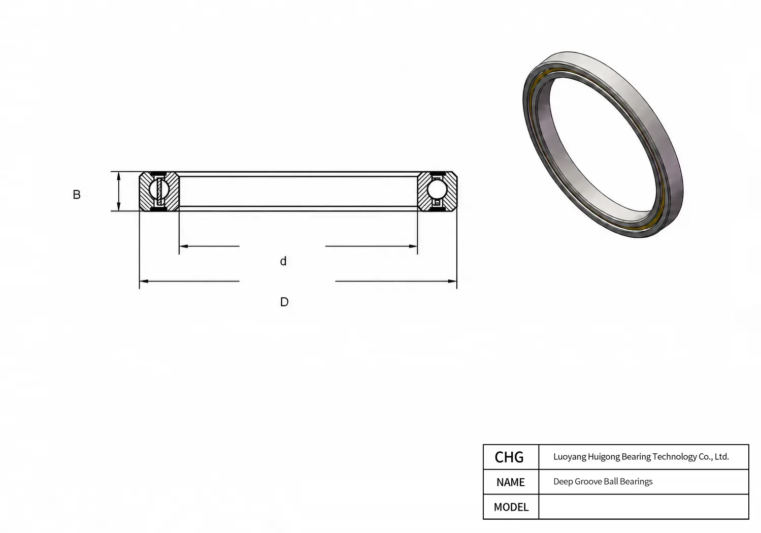 CAD Drawing and Dimensions for HKD040CP4 Thin Section Deep Groove Ball Bearings