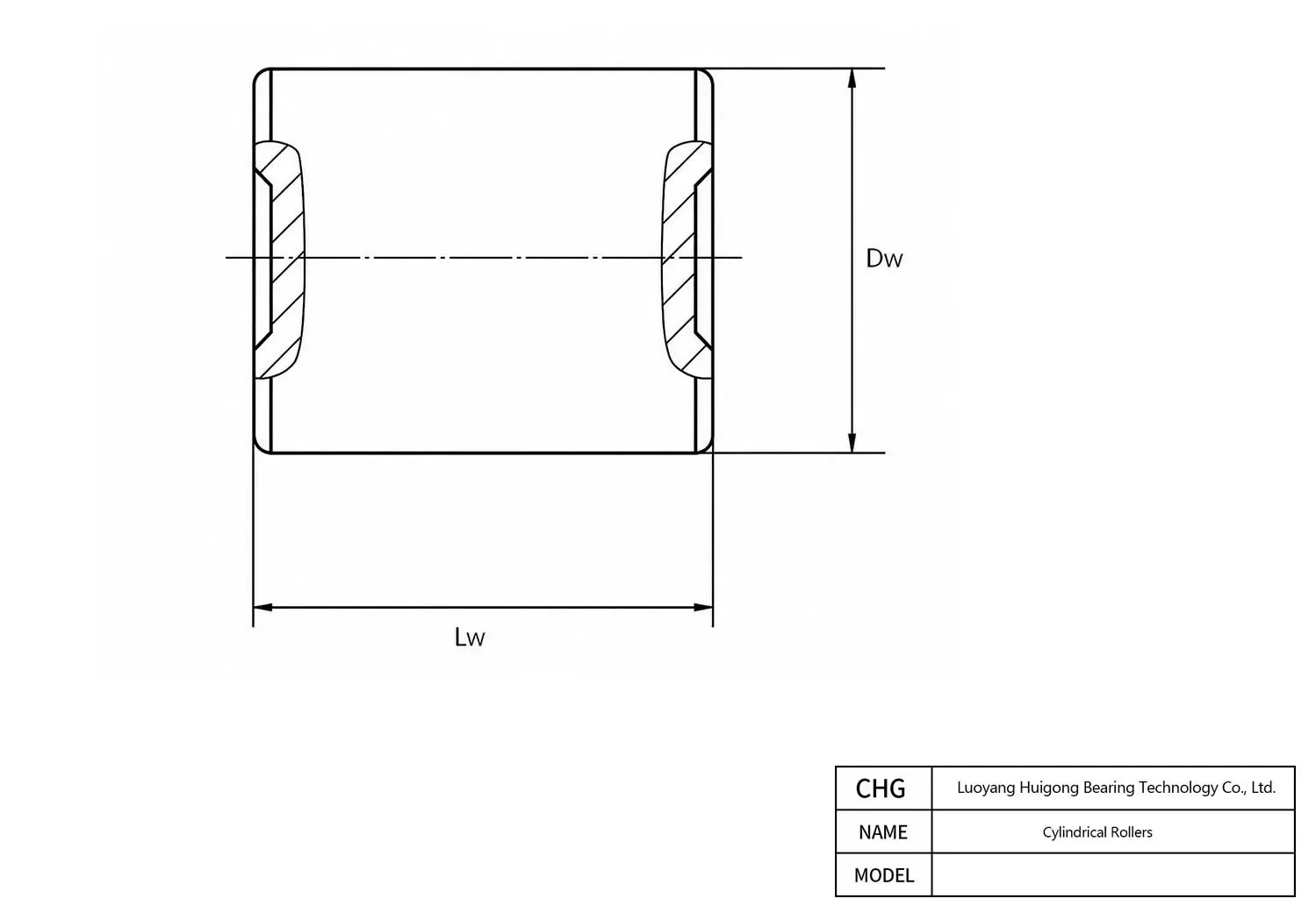 CAD Drawing and Dimensions for 23*39 Cylindrical Rollers