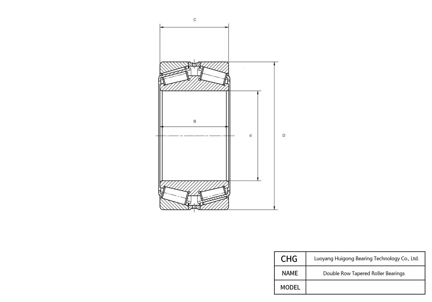 CAD Drawing and Dimensions for 93800A/93128XD Double Row Tapered Roller Bearings