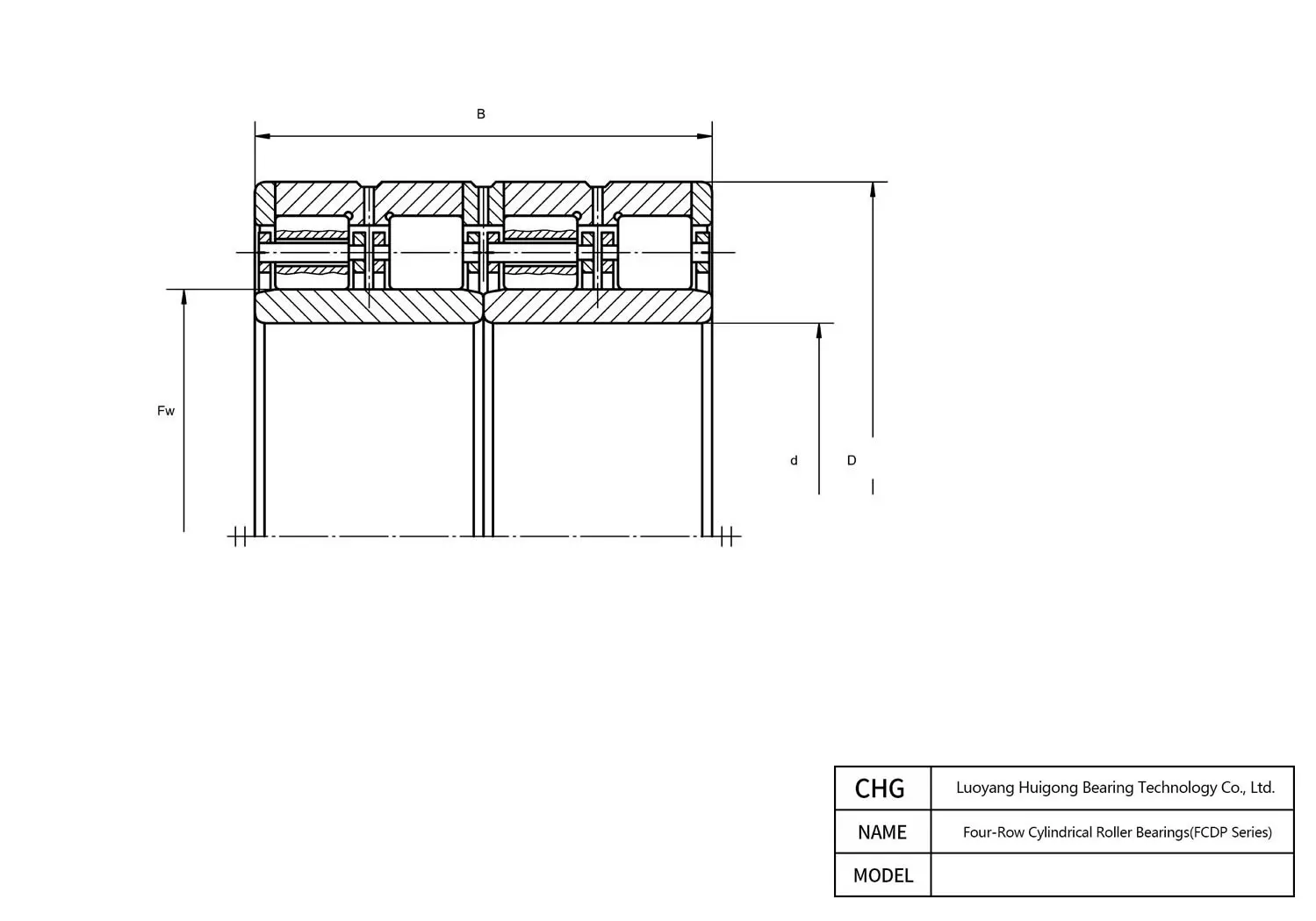 CAD Drawing and Dimensions for FCDP120174640 Four-Row Cylindrical Roller Bearings