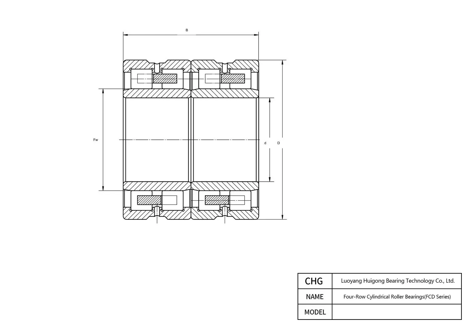 CAD Drawing and Dimensions for FCD446225p5 Four-Row Cylindrical Roller Bearings