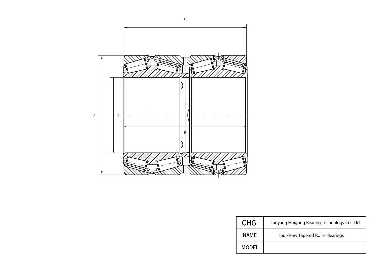 CAD Drawing and Dimensions for 381084 Four-Row Tapered Roller Bearings