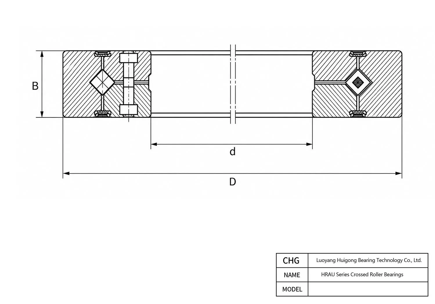 CAD Drawing and Dimensions for HRAU8008 HRAU Series Crossed Roller Bearings