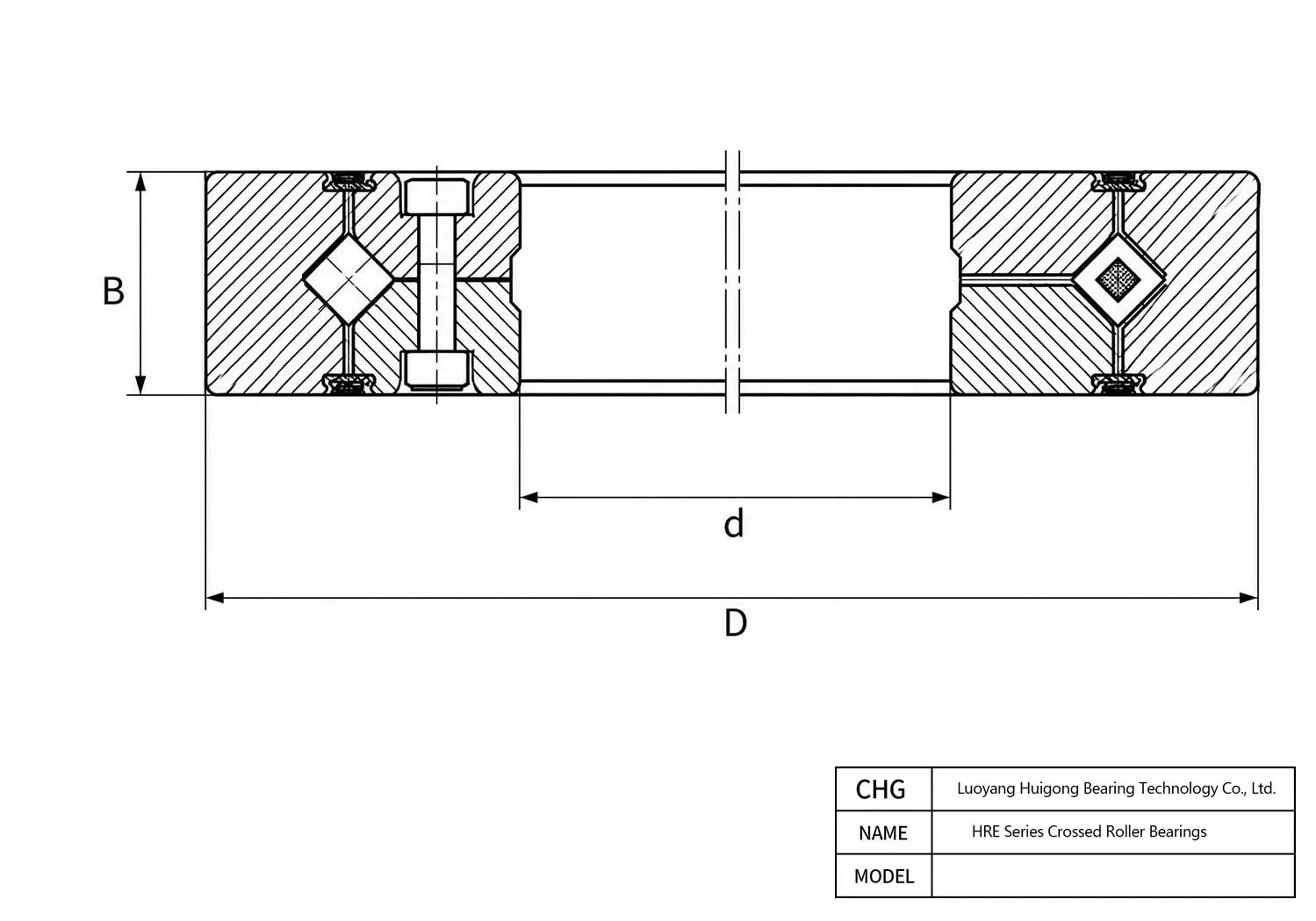 CAD Drawing and Dimensions for HRE24025 HRE Series Crossed Roller Bearings