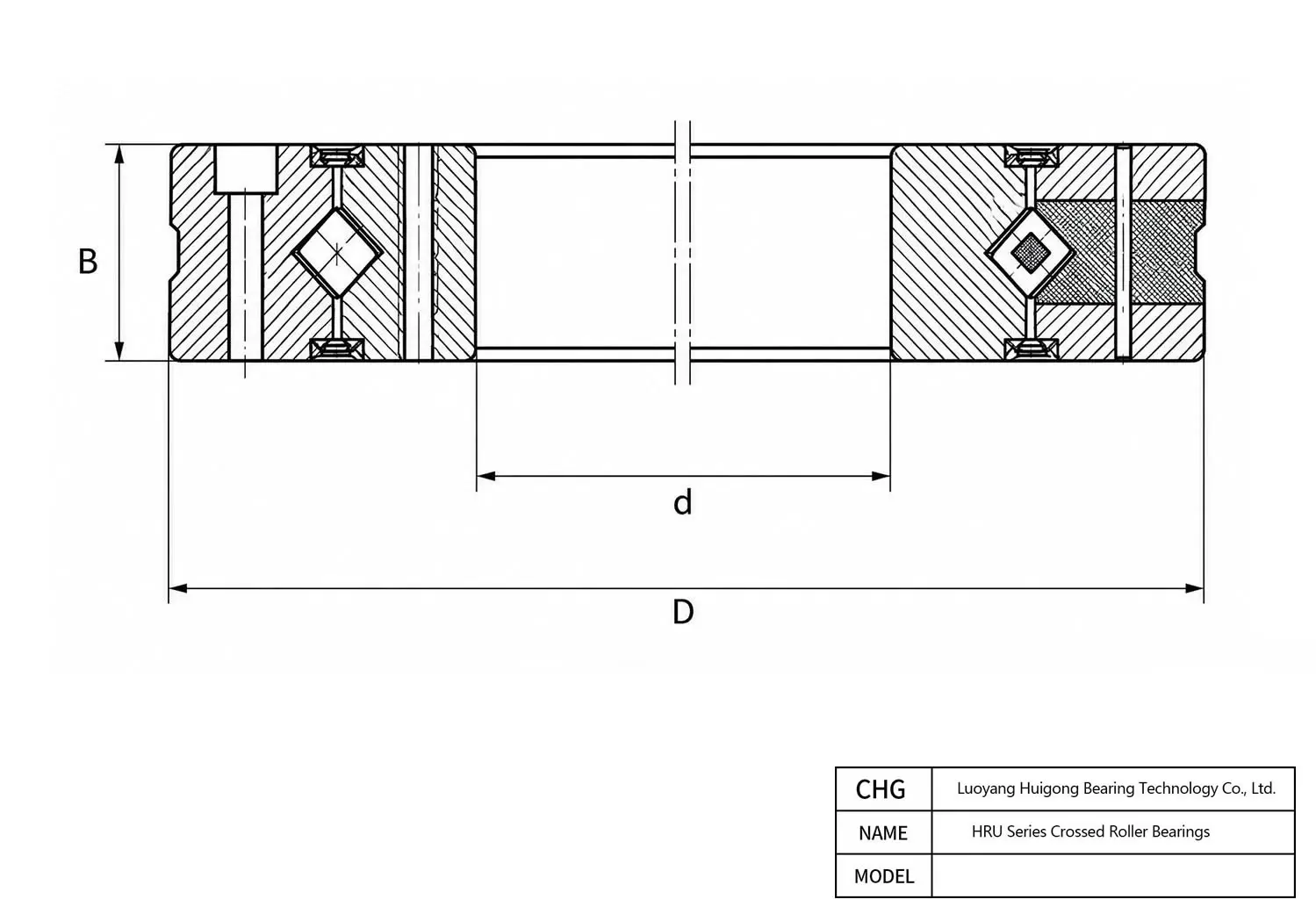 CAD Drawing and Dimensions for HRU124X HRU Series Crossed Roller Bearings