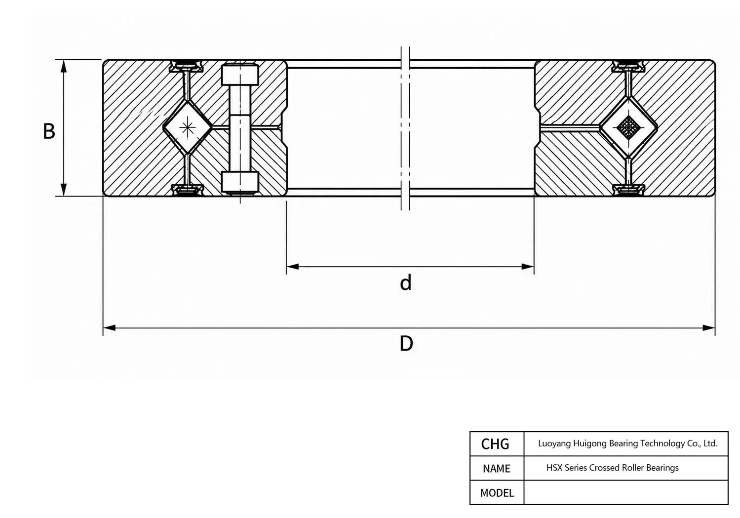 CAD Drawing and Dimensions for HSX0118/500 HSX Series Crossed Roller Bearings