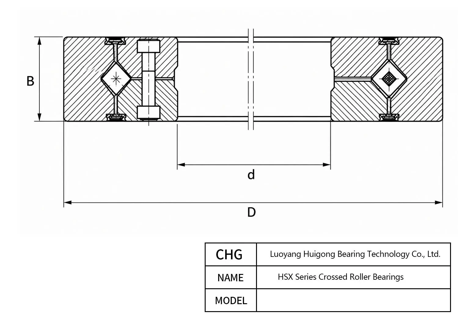 HSX0118/500 - HSX Series Crossed Roller Bearings CAD Drawing