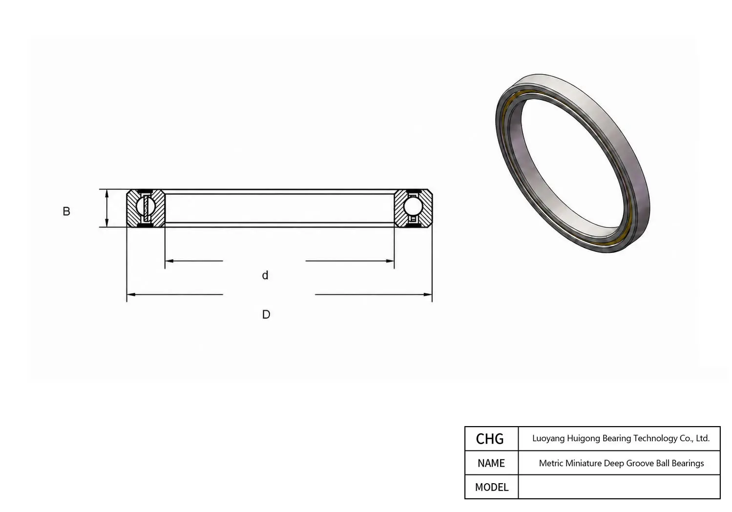 CAD Drawing and Dimensions for MR72 Metric Miniature Deep Groove Ball Bearings