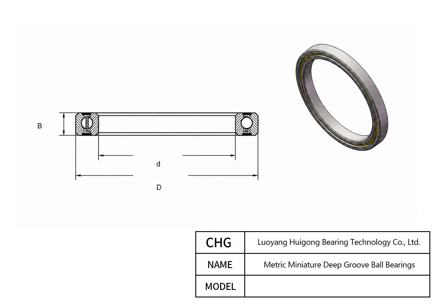 MR72 - Metric Miniature Deep Groove Ball Bearings CAD Drawing