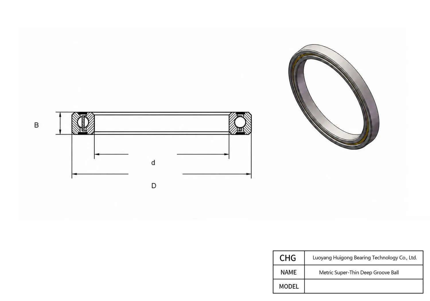 CAD Drawing and Dimensions for 63801 Metric Super-Thin Deep Groove Ball Bearings