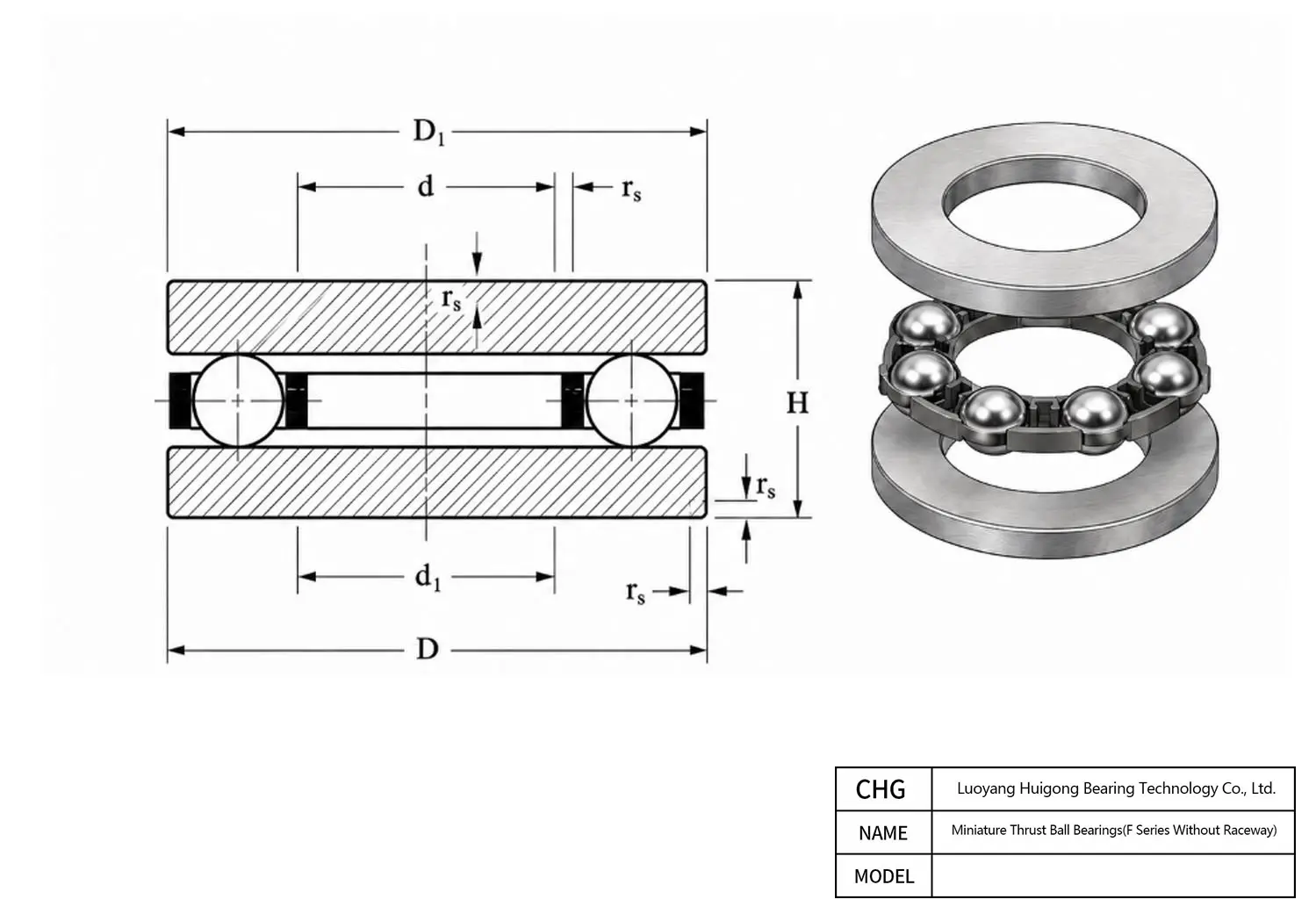 CAD Drawing and Dimensions for F10-18M Miniature Thrust Ball Bearings