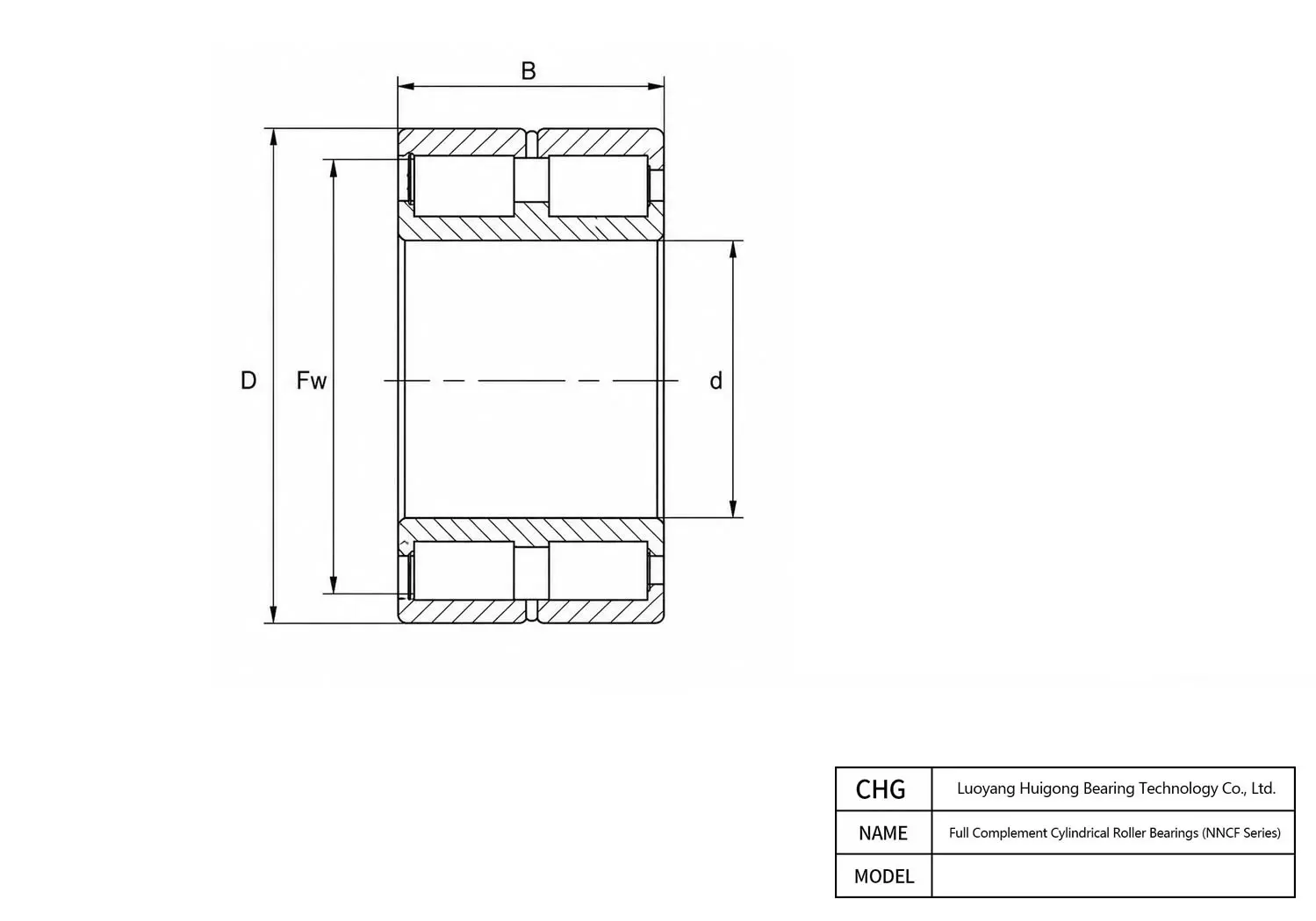 CAD Drawing and Dimensions for NNCF4840V Full Complement Cylindrical Roller Bearings