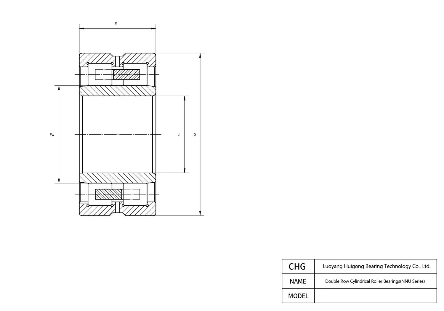 CAD Drawing and Dimensions for NNU3030K Double Row Cylindrical Roller Bearings