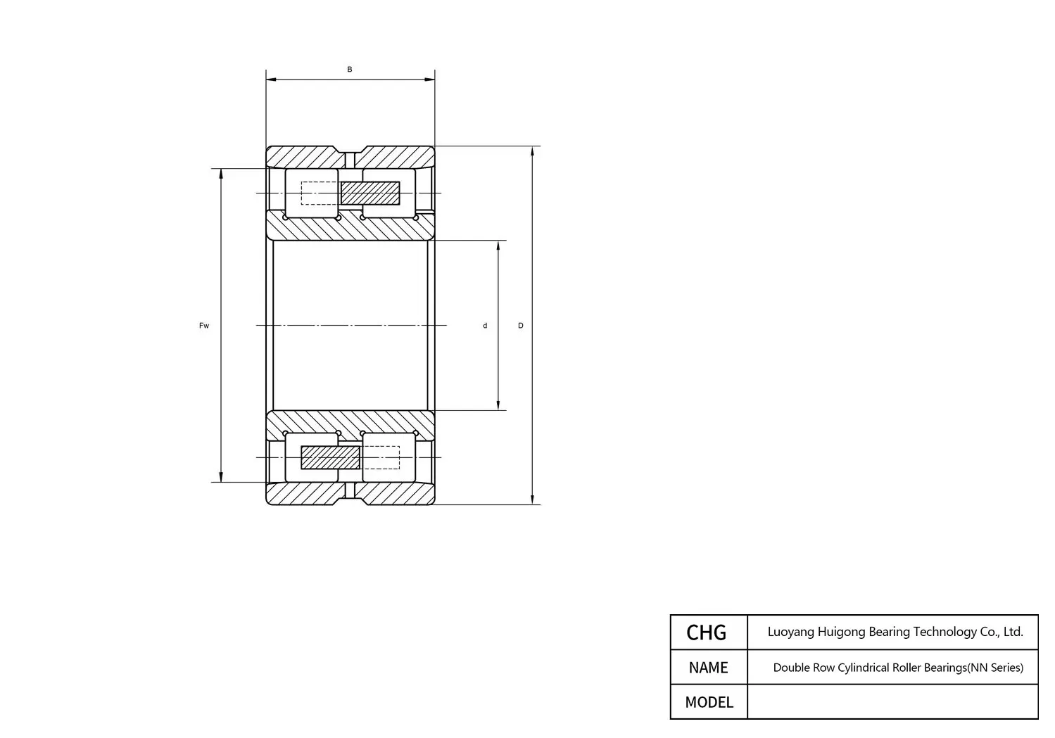 CAD Drawing and Dimensions for NN3126/P5 Double Row Cylindrical Roller Bearings
