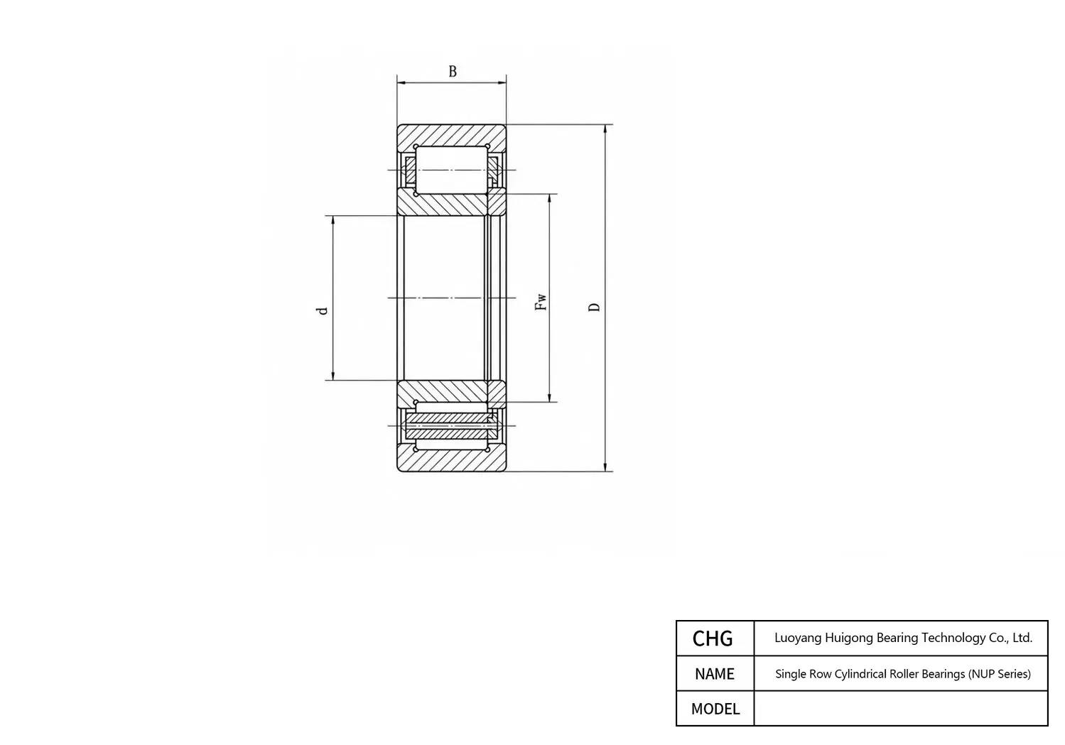 CAD Drawing and Dimensions for NUP224-E Single Row Cylindrical Roller Bearings