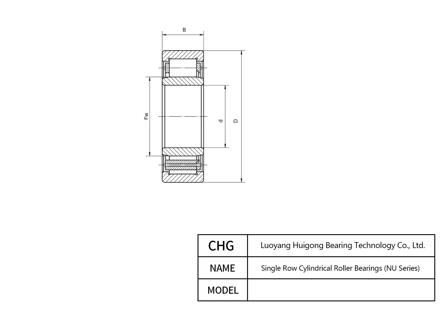 NU1022 - Single Row Cylindrical Roller Bearings CAD Drawing