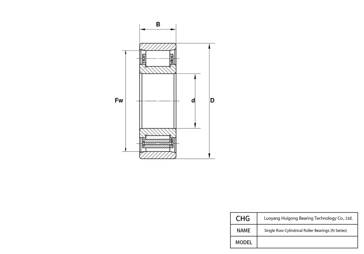 CAD Drawing and Dimensions for N068 Single Row Cylindrical Roller Bearings