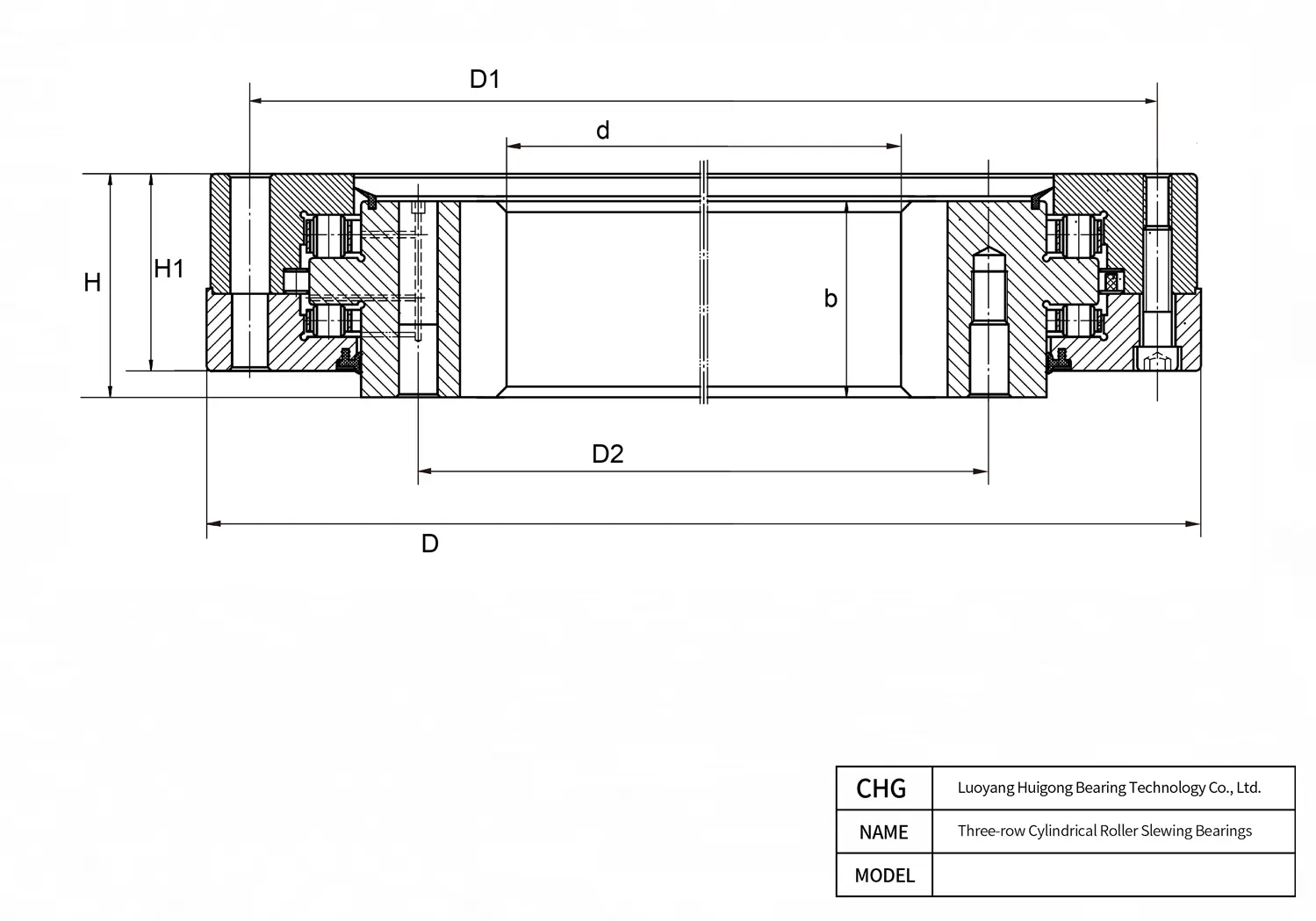 CAD Drawing and Dimensions for 133.40.3740.03 Three-row Cylindrical Roller Slewing Bearings