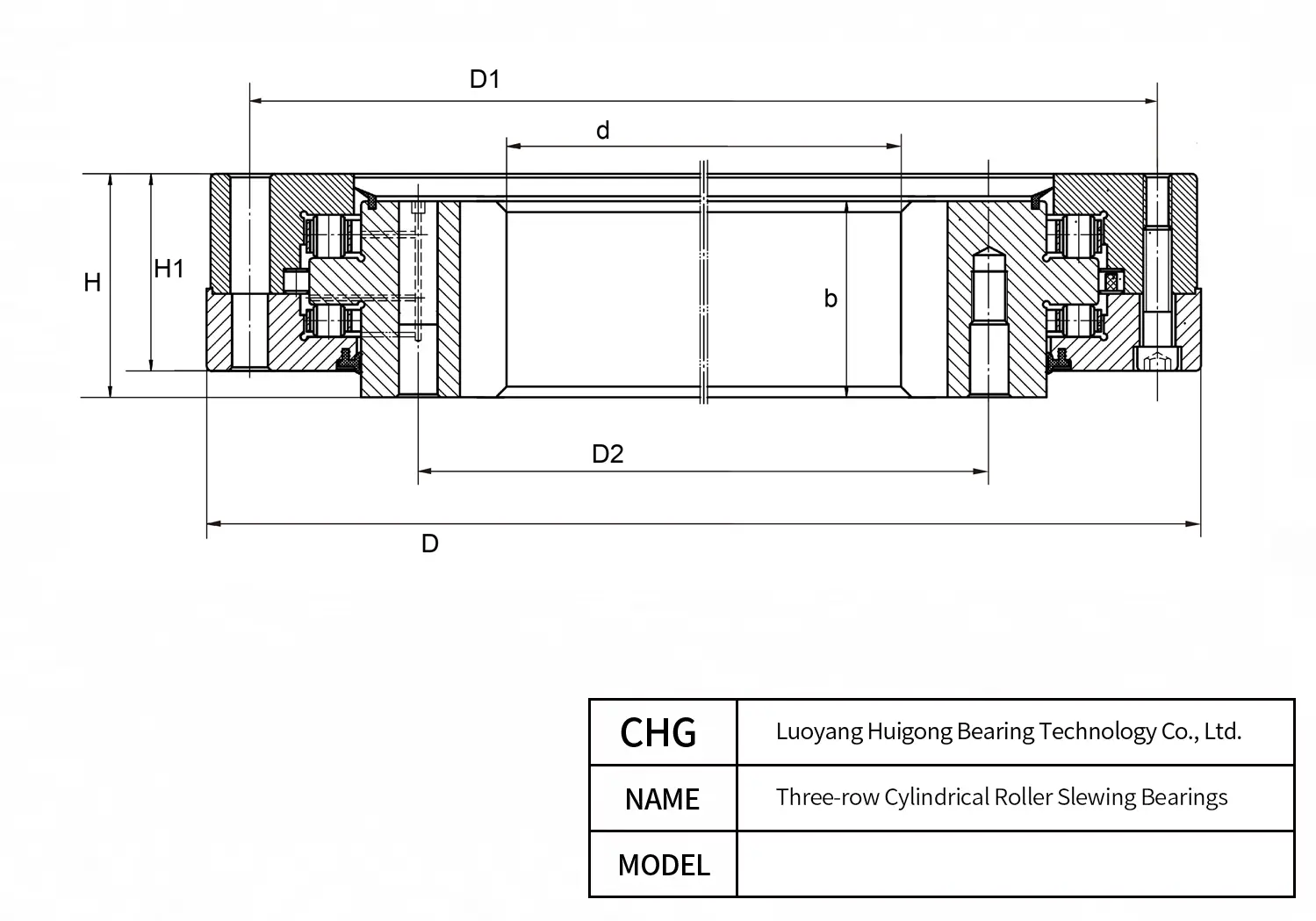 133.40.3740.03 - Three-row Cylindrical Roller Slewing Bearings CAD Drawing