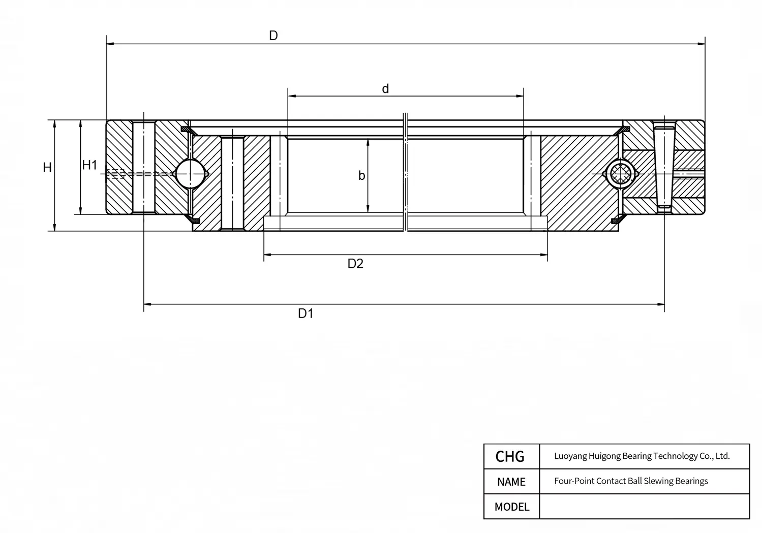 CAD Drawing and Dimensions for 013.60.2820.03 Four-Point Contact Ball Slewing Bearings
