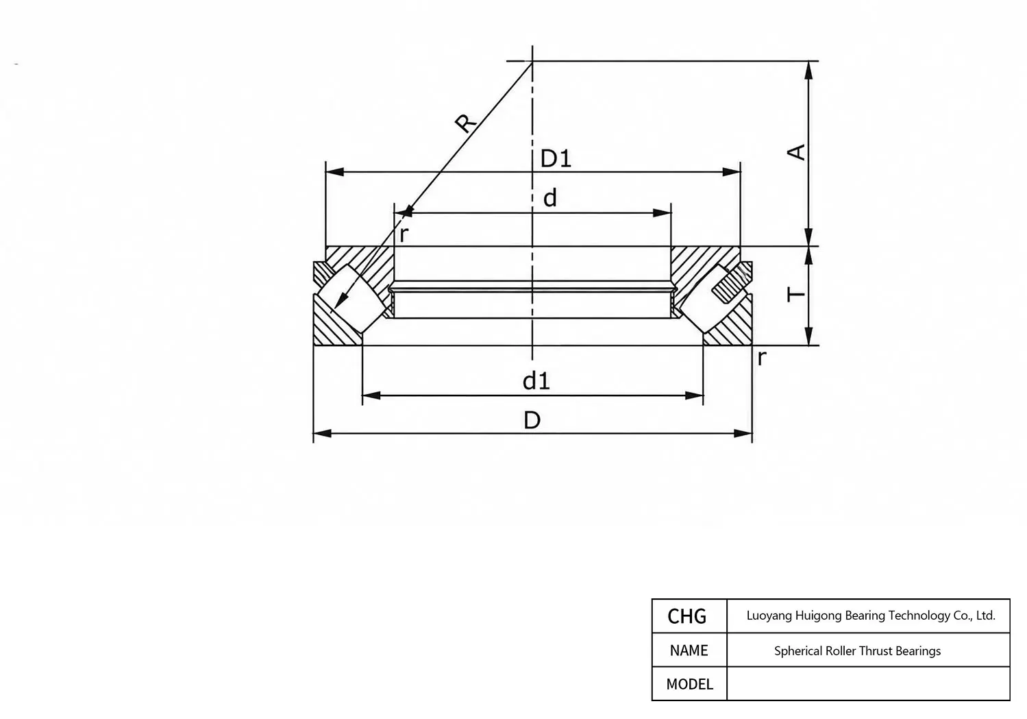 CAD Drawing and Dimensions for 29338 Spherical Roller Thrust Bearings