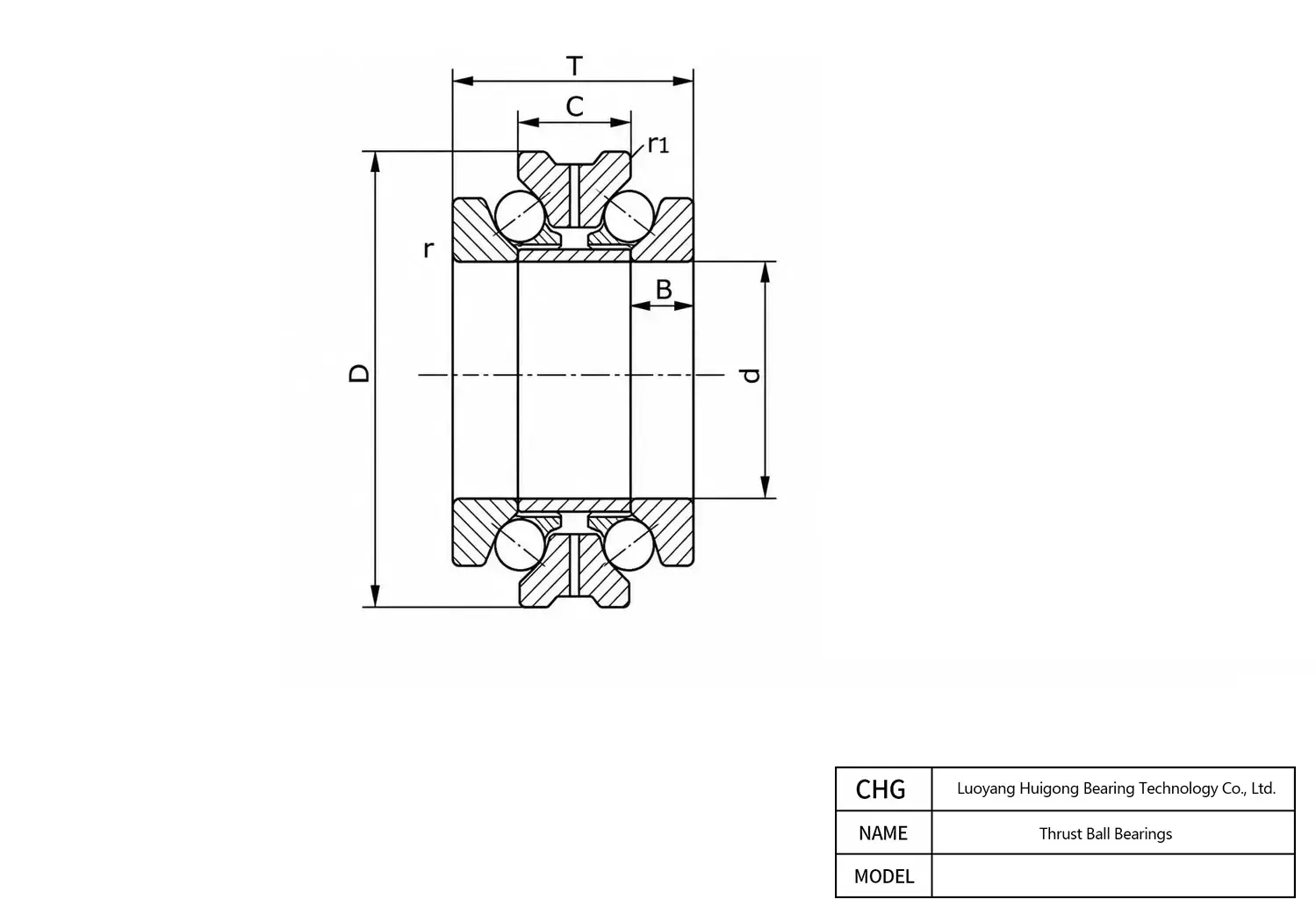 CAD Drawing and Dimensions for 51332 Thrust Ball Bearings