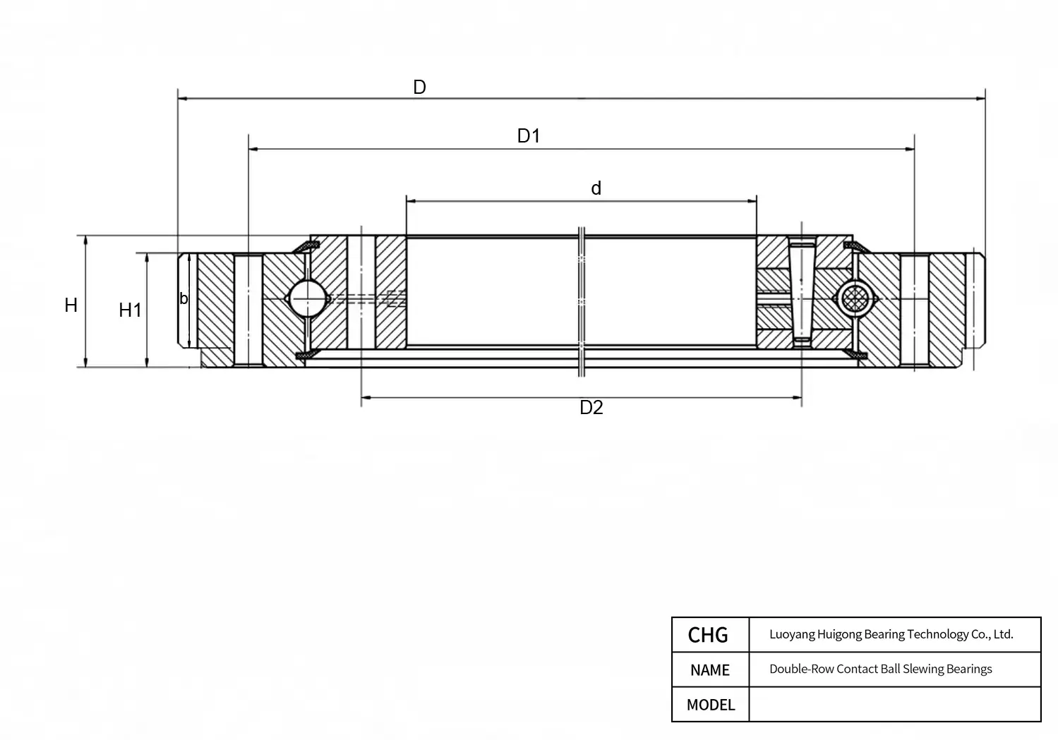 CAD Drawing and Dimensions for 022.60.3150 Double-Row Ball Slewing Bearings