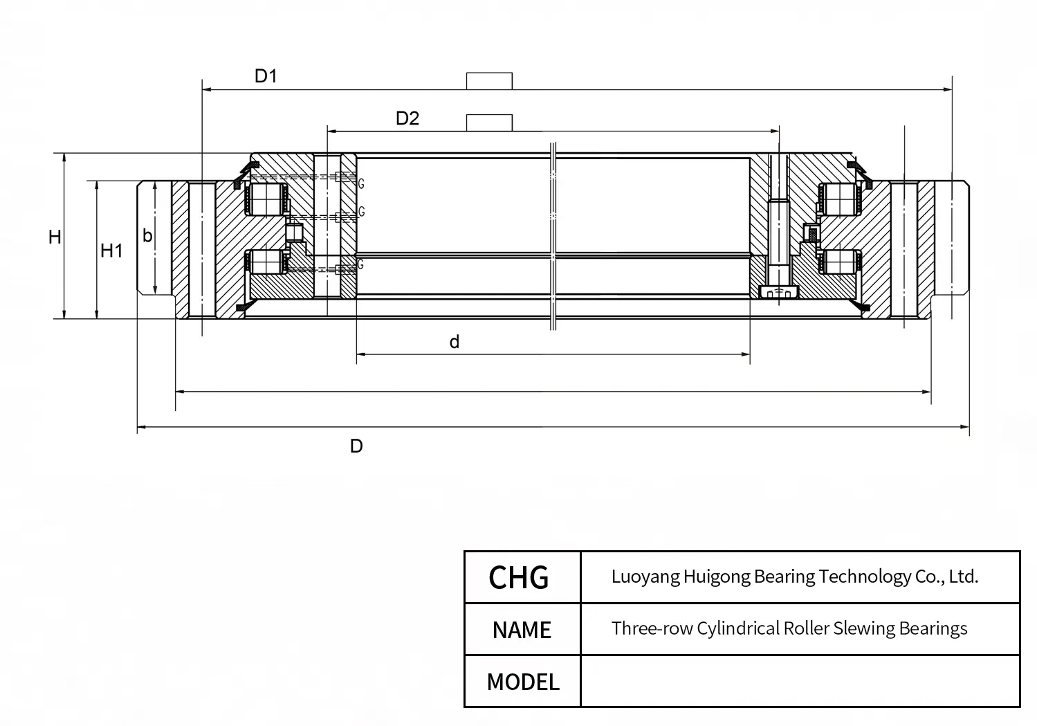 5397/2135K - Three-row Cylindrical Roller Slewing Bearings CAD Drawing