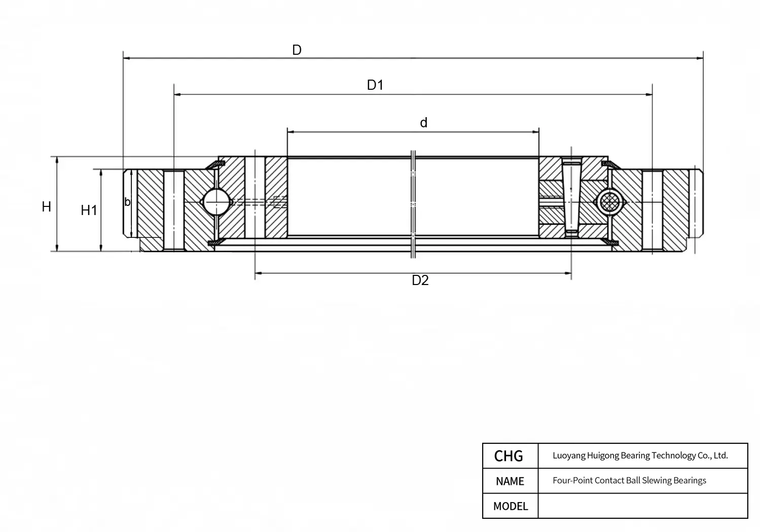 CAD Drawing and Dimensions for D178794K2 Four-Point Contact Ball Slewing Bearings