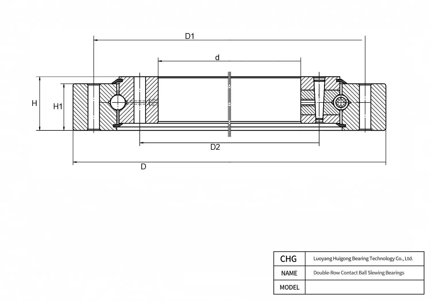 CAD Drawing and Dimensions for 020.30.1000 Double-Row Ball Slewing Bearings