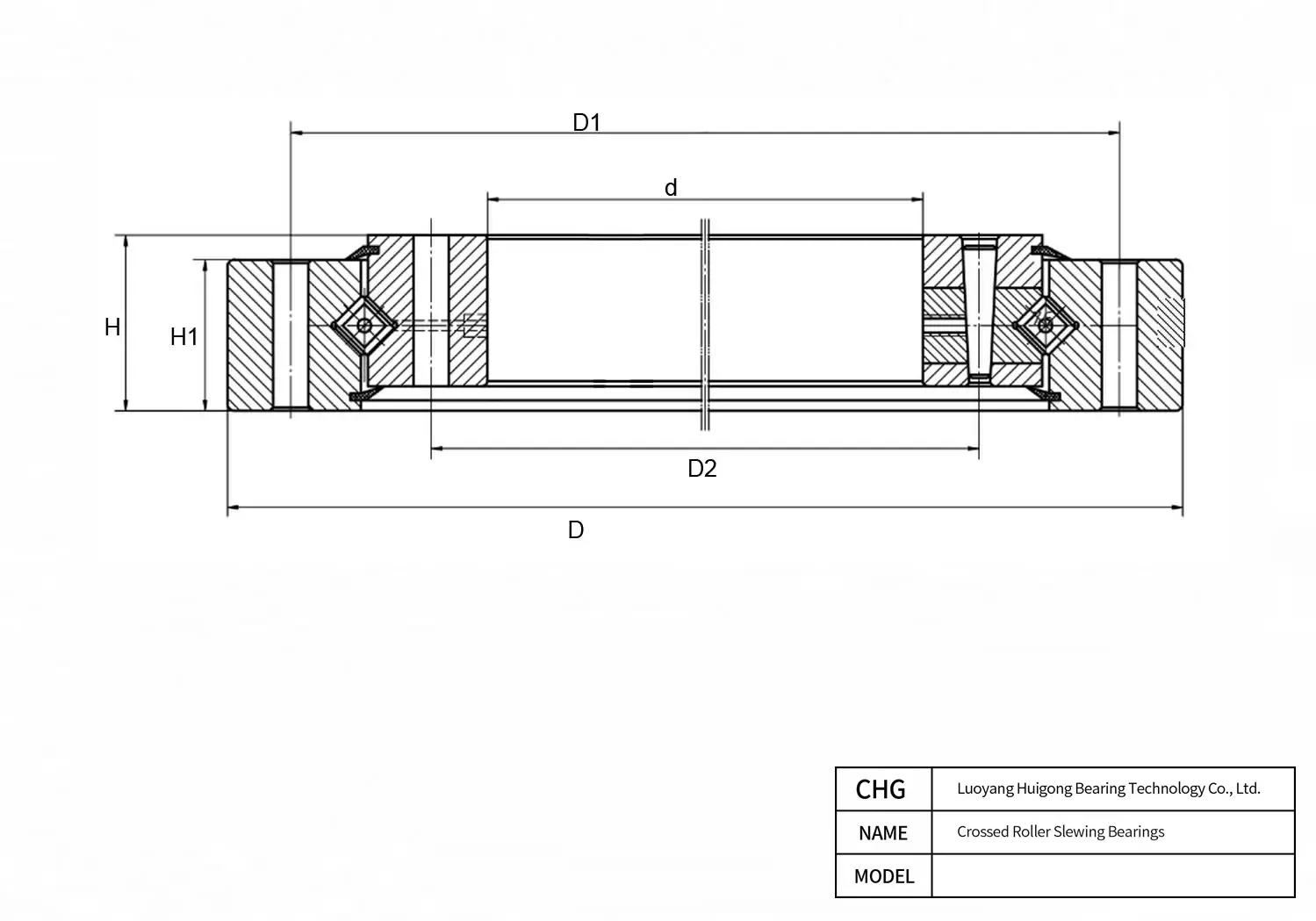 CAD Drawing and Dimensions for 1797/2500G2 Crossed Roller Slewing Bearings