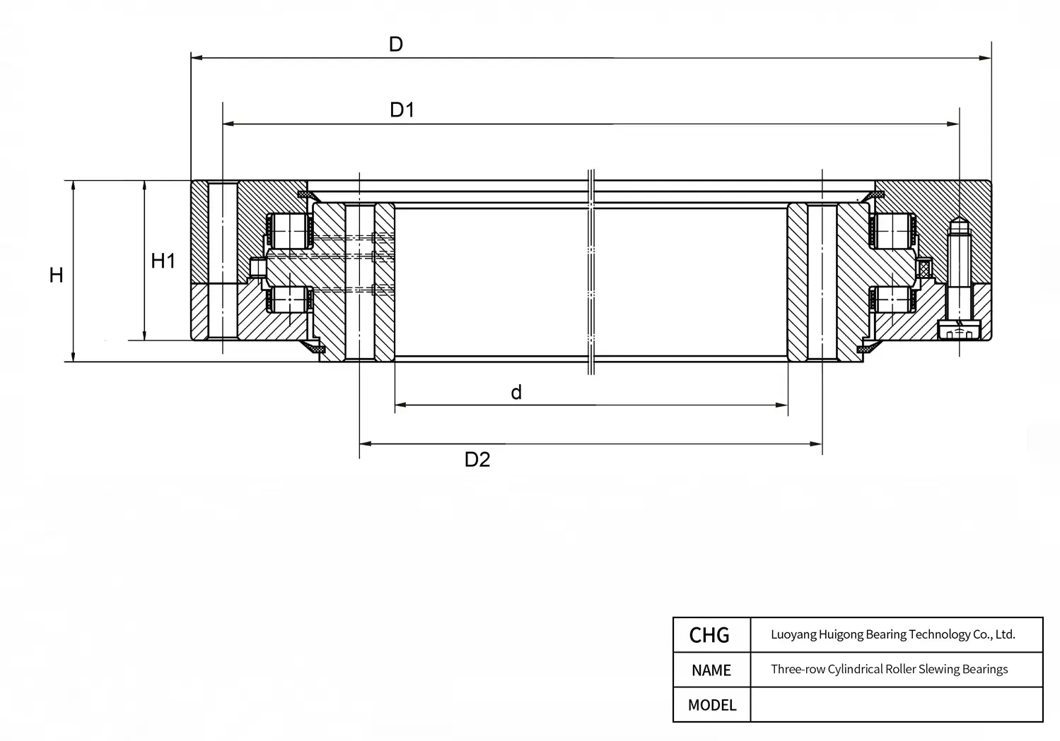 CAD Drawing and Dimensions for 130.50.3550.12 Three-row Cylindrical Roller Slewing Bearings