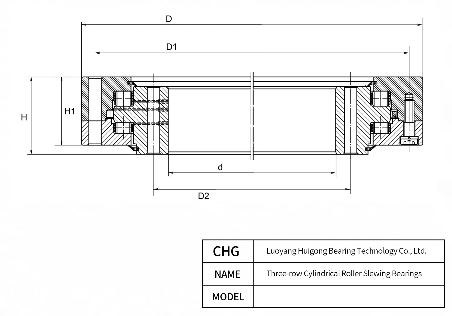 130.50.3550.12 - Three-row Cylindrical Roller Slewing Bearings CAD Drawing