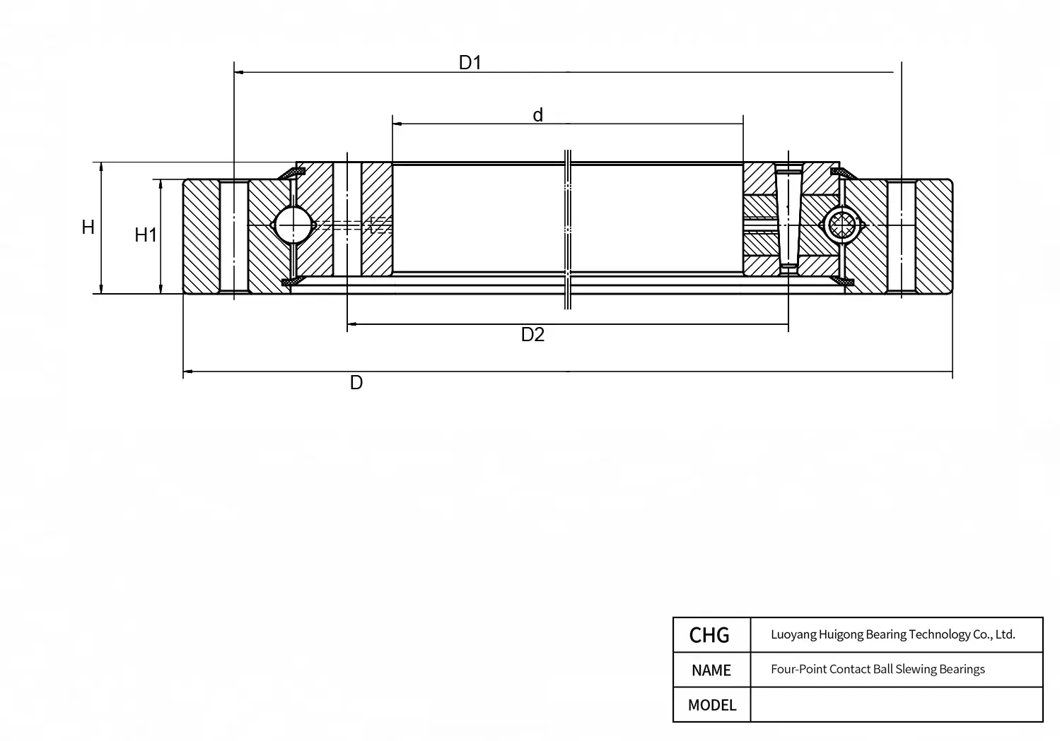 CAD Drawing and Dimensions for 787/675 Four-Point Contact Ball Slewing Bearings