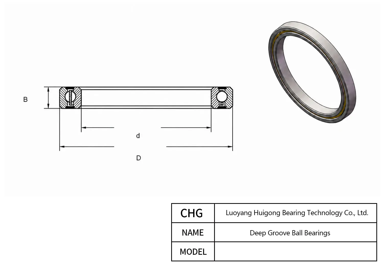 CAD Drawing and Dimensions for 60/630M Deep Groove Ball Bearings