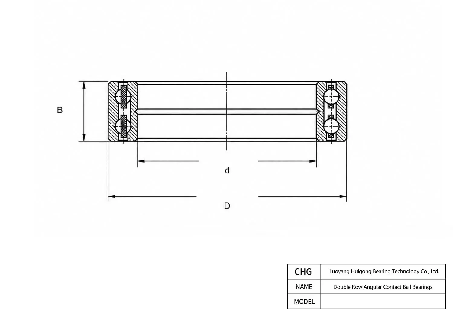 CAD Drawing and Dimensions for 7088BM/DF Double Row Angular Contact Ball Bearings