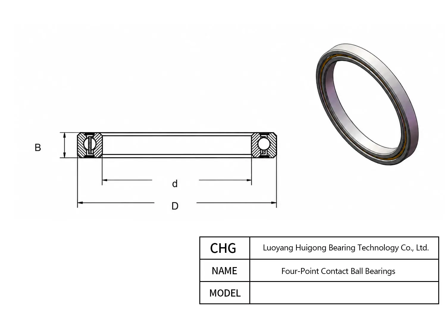 CAD Drawing and Dimensions for QJ218 Four-Point Contact Ball Bearings
