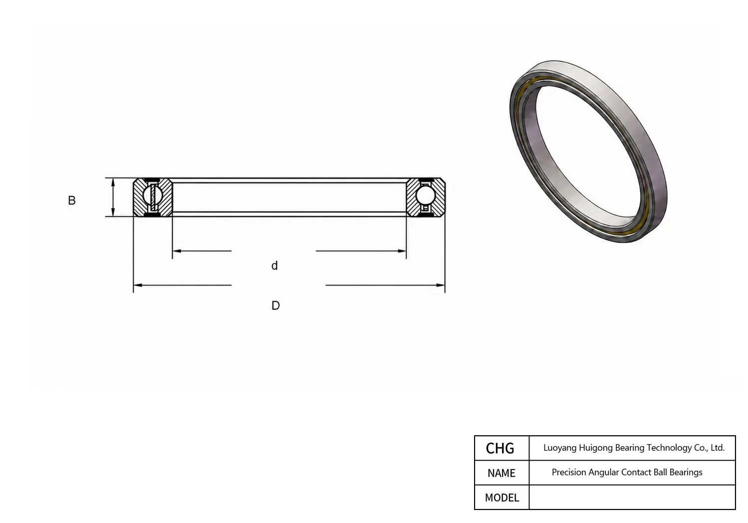 CAD Drawing and Dimensions for 71809P4 Angular Contact Ball Bearings（718 / 719 SERIES）